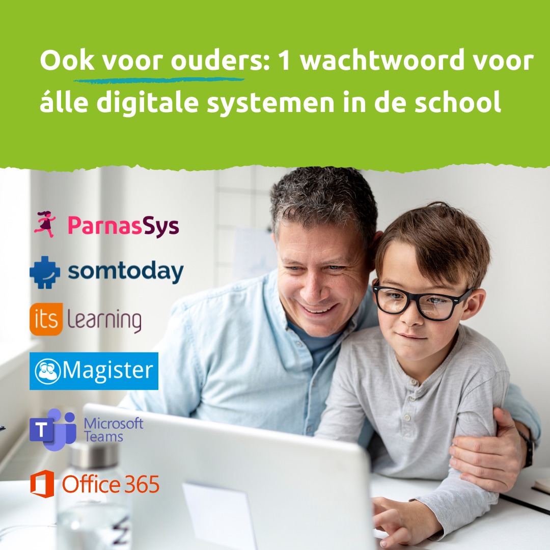 Ook ouders kunnen inloggen met 1 wachtwoord op alle digitale schoolsystemen. Snel & veilig.